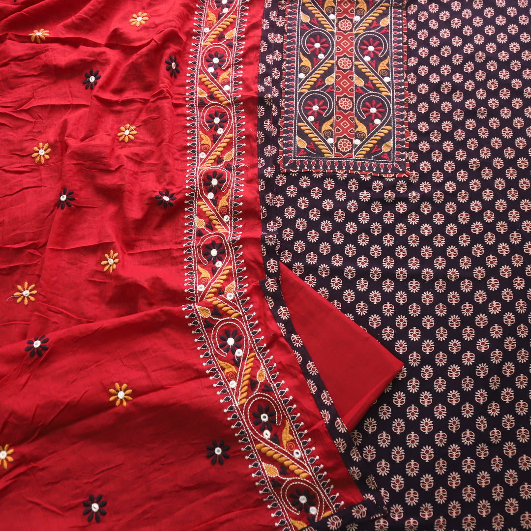 Khairiyat Raven Black Kutch Patch Work Cotton Top With Cotton Dupatta Set