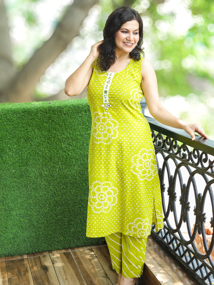 Shringar Green Bandhani and Leheriya Jacket Co-ord Set