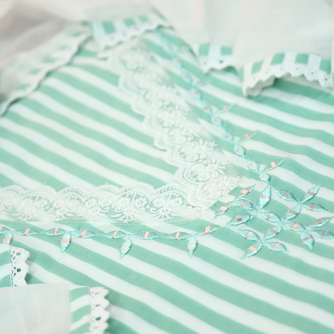 Aashna Sea Form Green Stripe Printed Lace Work Cotton Set