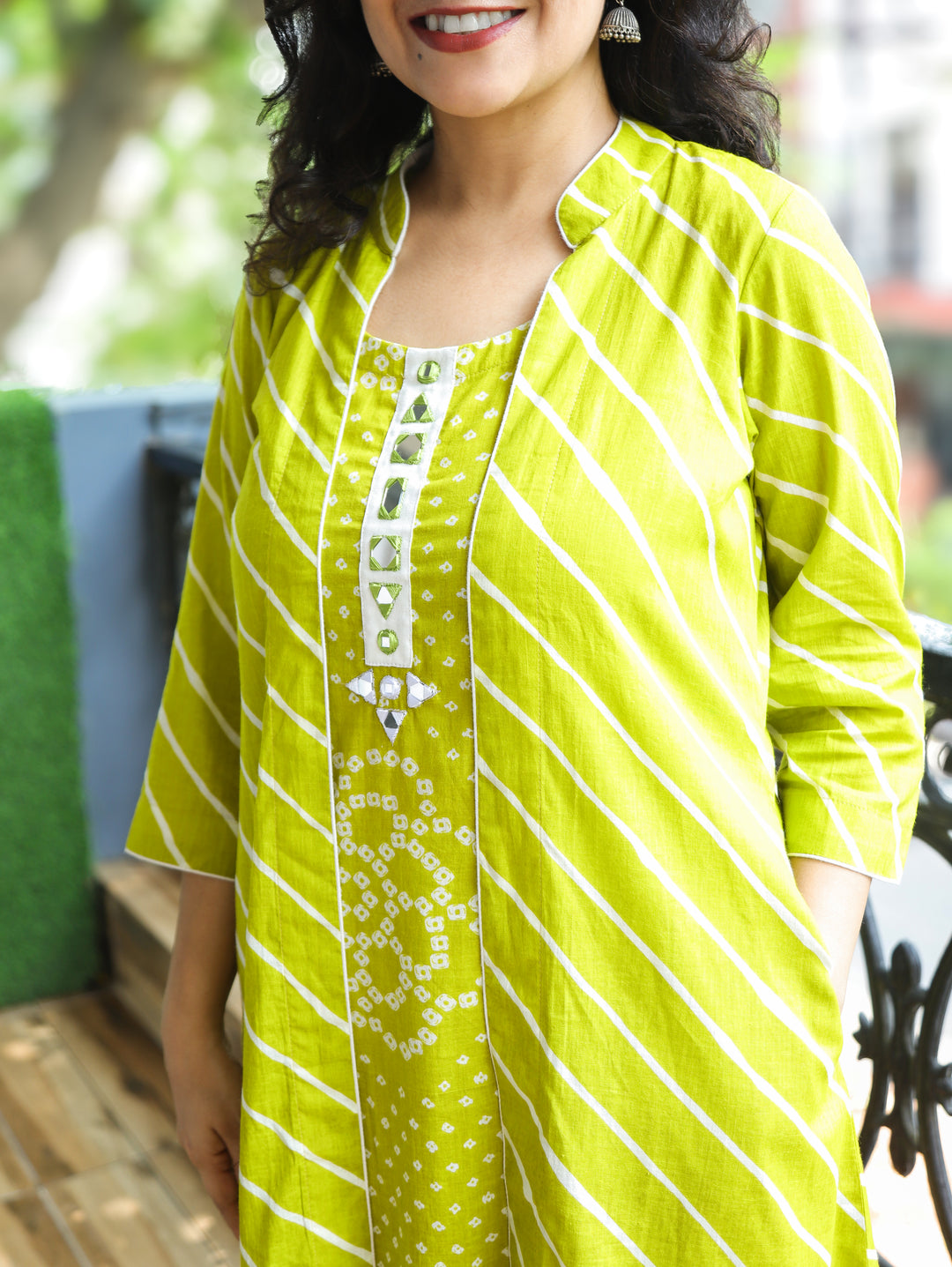 Shringar Green Bandhani and Leheriya Jacket Co-ord Set