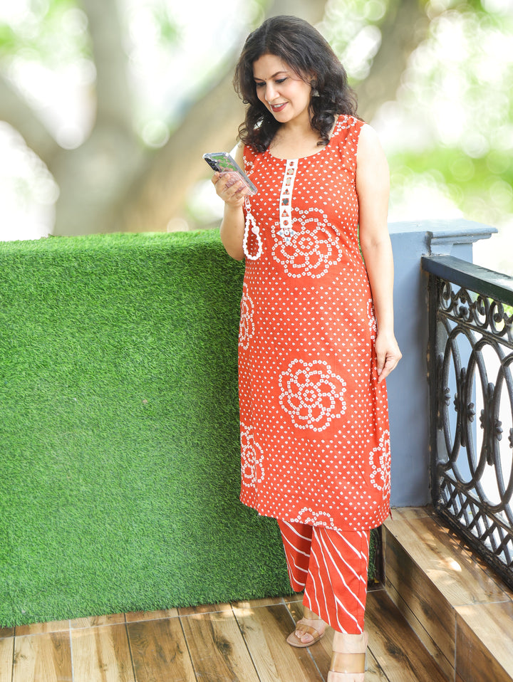 Shringar Rust Bandhani and Leheriya Jacket Co-ord Set