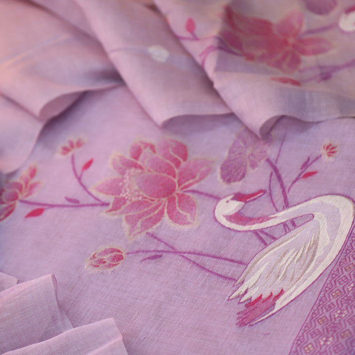 Kush Orchid Purple Swan Authentic Jamdani Weaved Hem Chanderi Suit Set