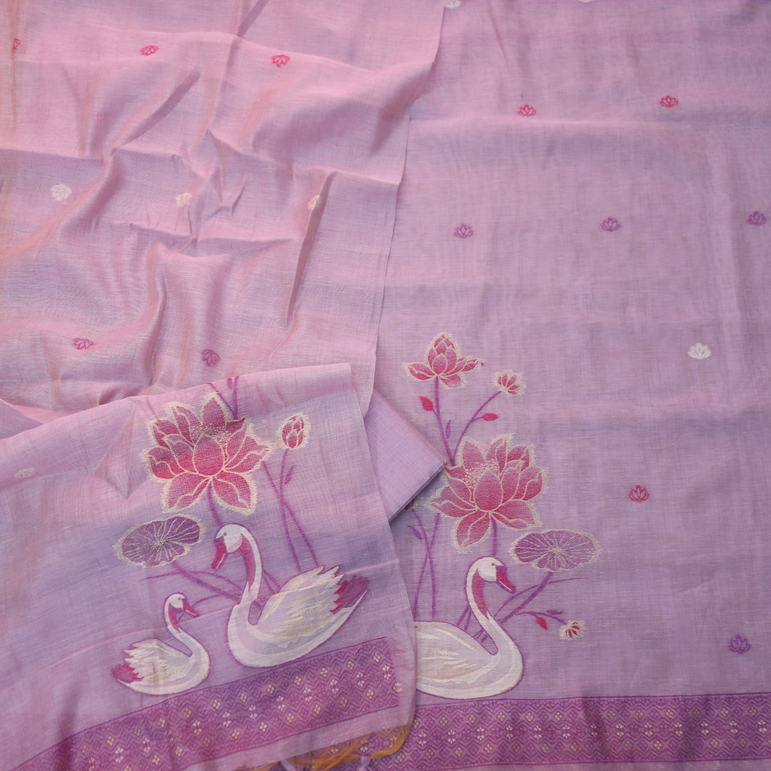 Kush Orchid Purple Swan Authentic Jamdani Weaved Hem Chanderi Suit Set