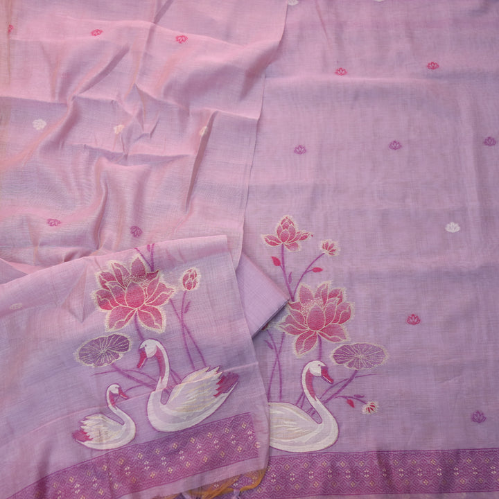 Kush Orchid Purple Swan Authentic Jamdani Weaved Hem Chanderi Suit Set