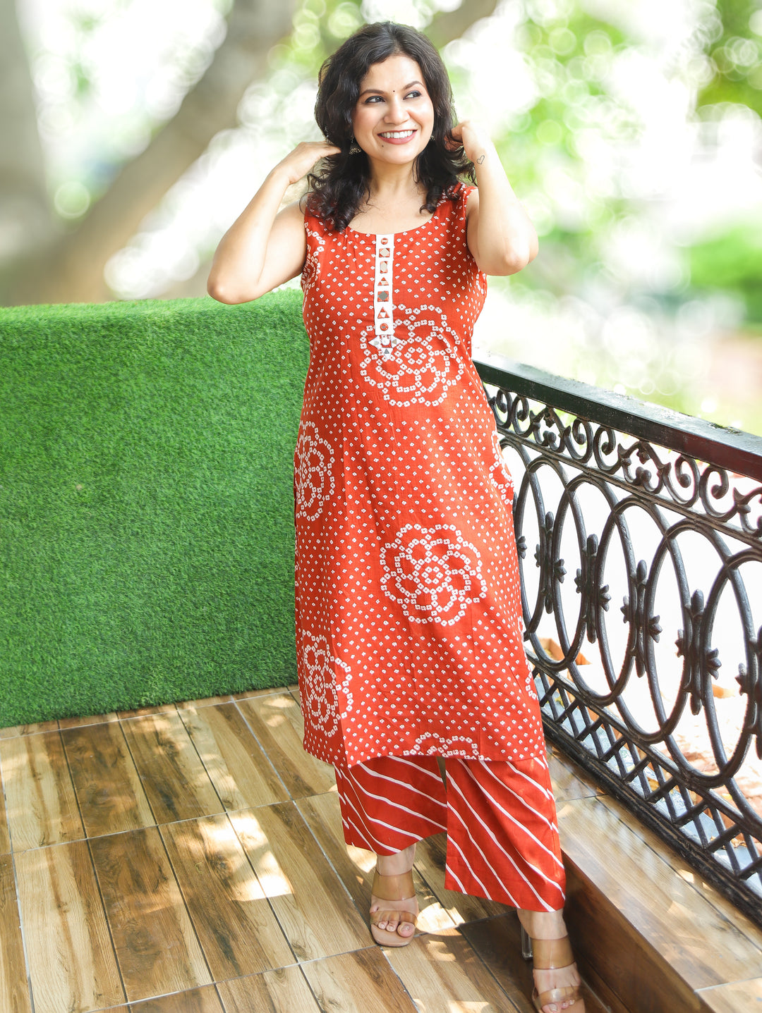 Shringar Rust Bandhani and Leheriya Jacket Co-ord Set