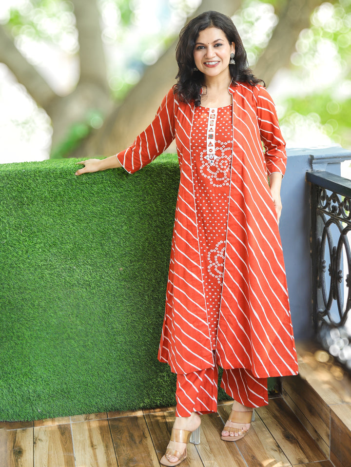 Shringar Rust Bandhani and Leheriya Jacket Co-ord Set