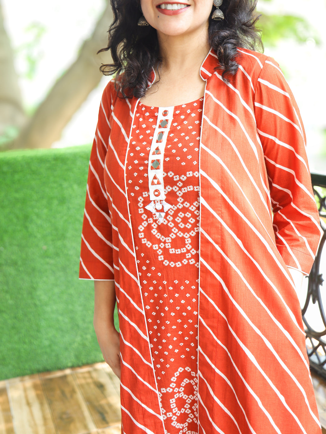 Shringar Rust Bandhani and Leheriya Jacket Co-ord Set