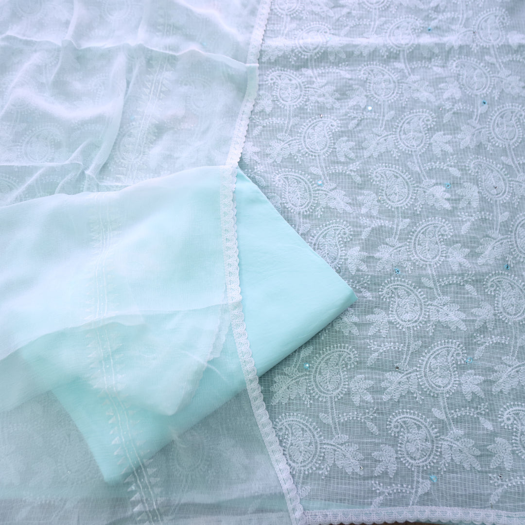 Yasmin Powder Blue All Over Thread Work Kota Doriya Set
