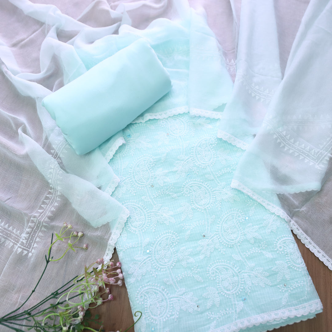 Yasmin Powder Blue All Over Thread Work Kota Doriya Set