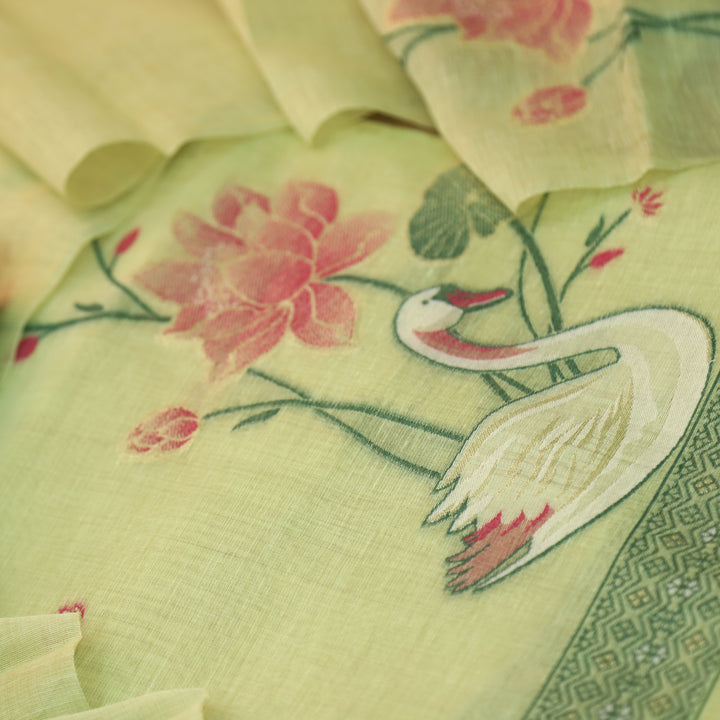 Kush Mojito Mint Swan Authentic Jamdani Weaved Hem Chanderi Suit Set