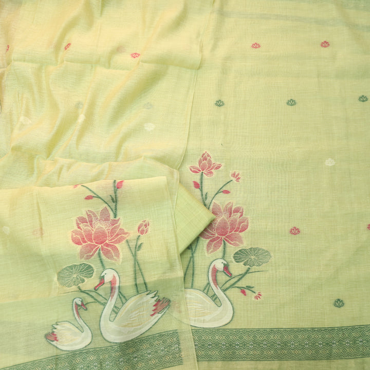 Kush Mojito Mint Swan Authentic Jamdani Weaved Hem Chanderi Suit Set