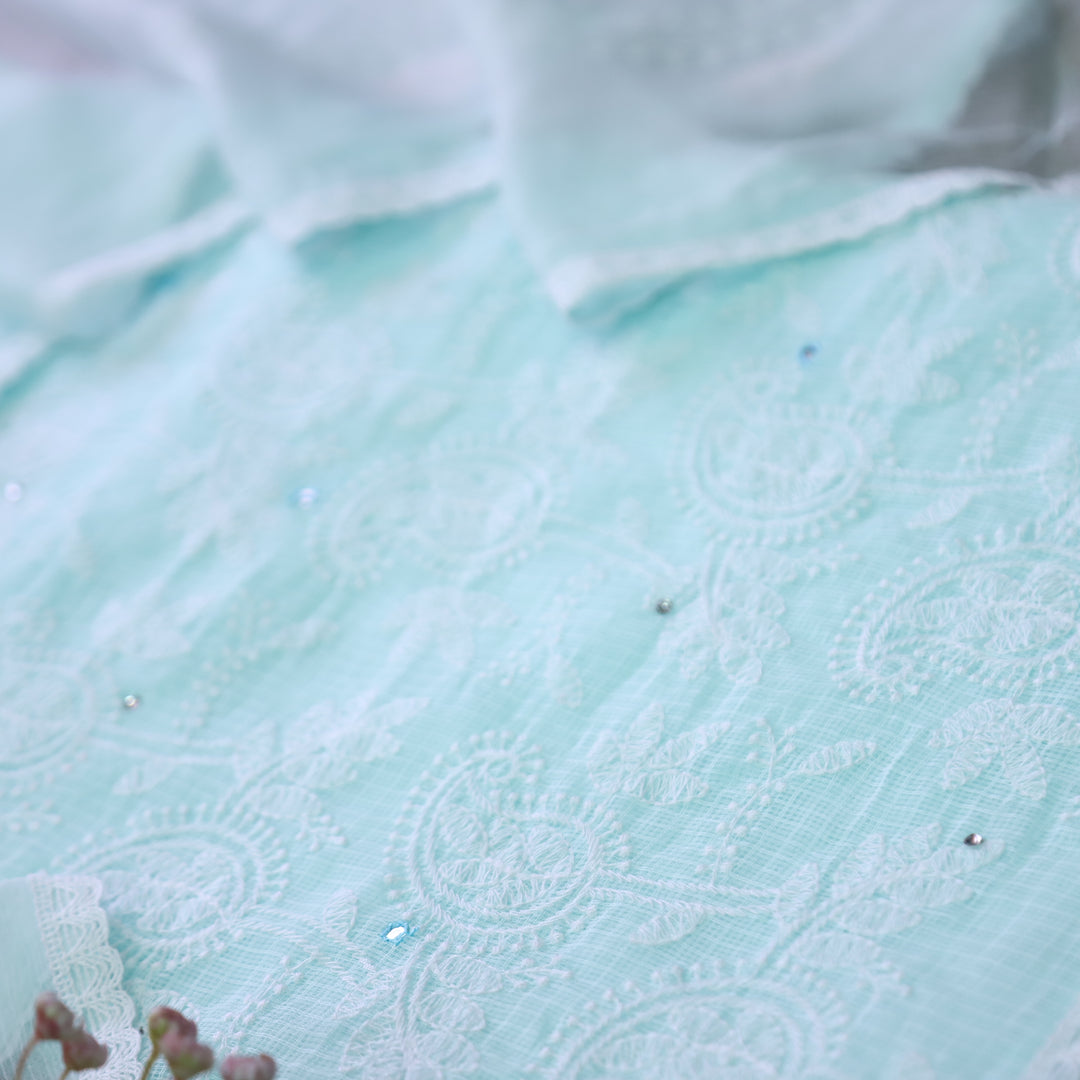 Yasmin Powder Blue All Over Thread Work Kota Doriya Set