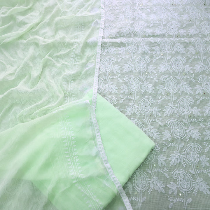 Yasmin Mint Green All Over Thread Work Kota Doriya Set