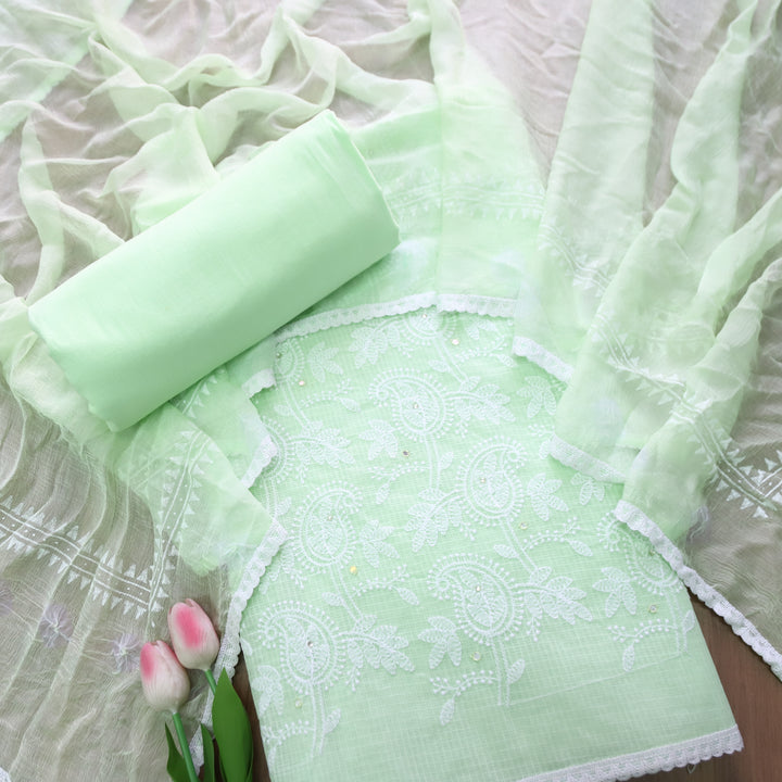 Yasmin Mint Green All Over Thread Work Kota Doriya Set