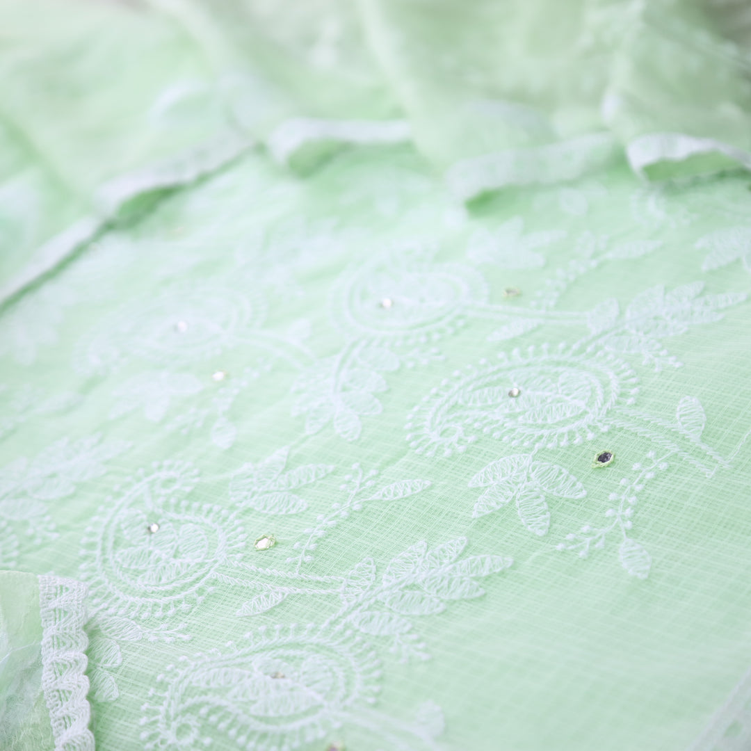 Yasmin Mint Green All Over Thread Work Kota Doriya Set