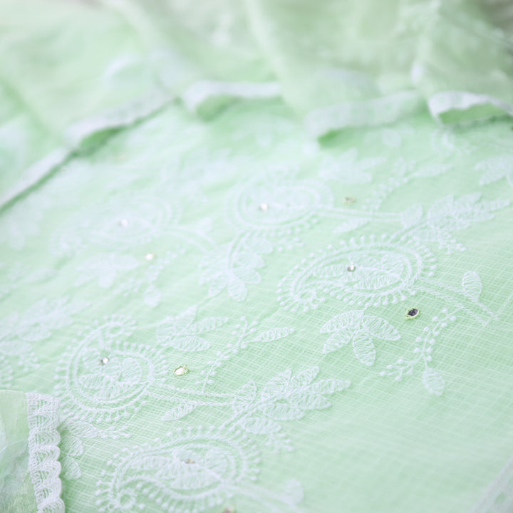Yasmin Mint Green All Over Thread Work Kota Doriya Set