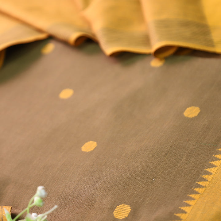Gayatri Tan Coffee Woven Temple Hem South Cotton Set