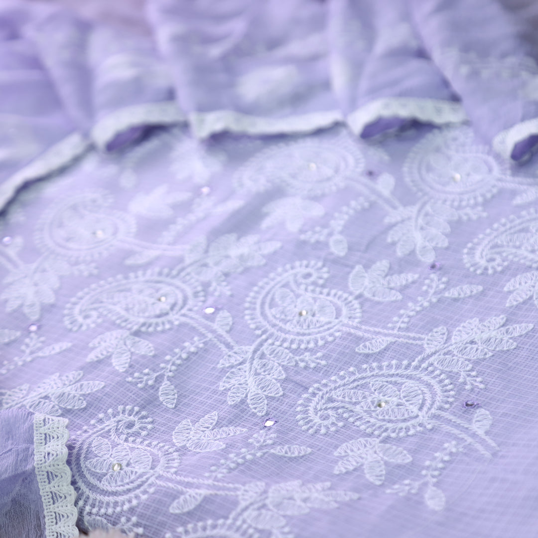Yasmin Scarlet Lilac All Over Thread Work Kota Doriya Set