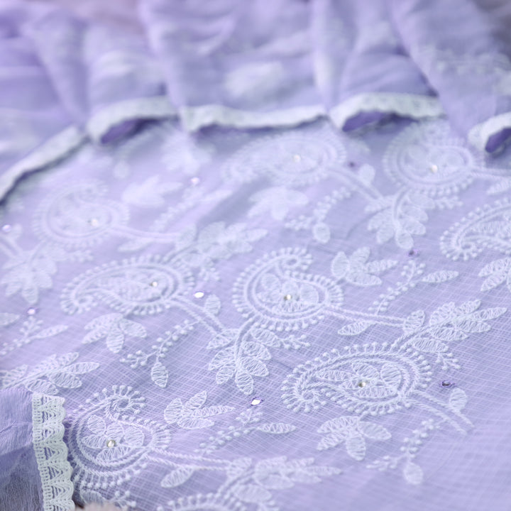 Yasmin Scarlet Lilac All Over Thread Work Kota Doriya Set