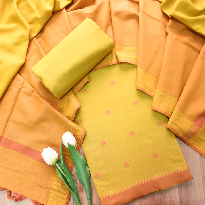 Gayatri Turmeric Yellow Woven Temple Hem South Cotton Set