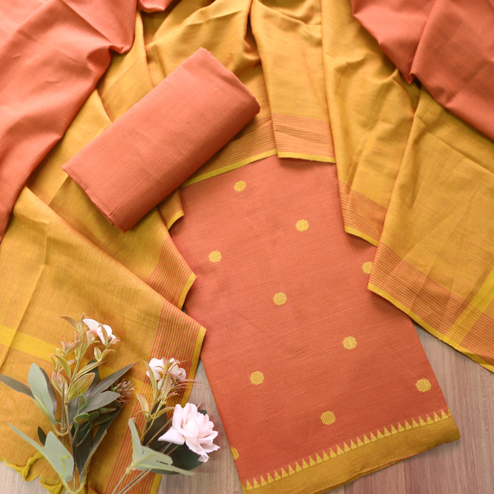 Gayatri Pumpkin Peach Woven Temple Hem South Cotton Set