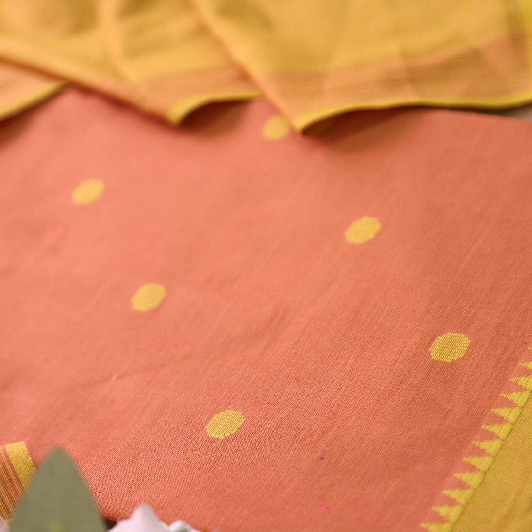 Gayatri Pumpkin Peach Woven Temple Hem South Cotton Set