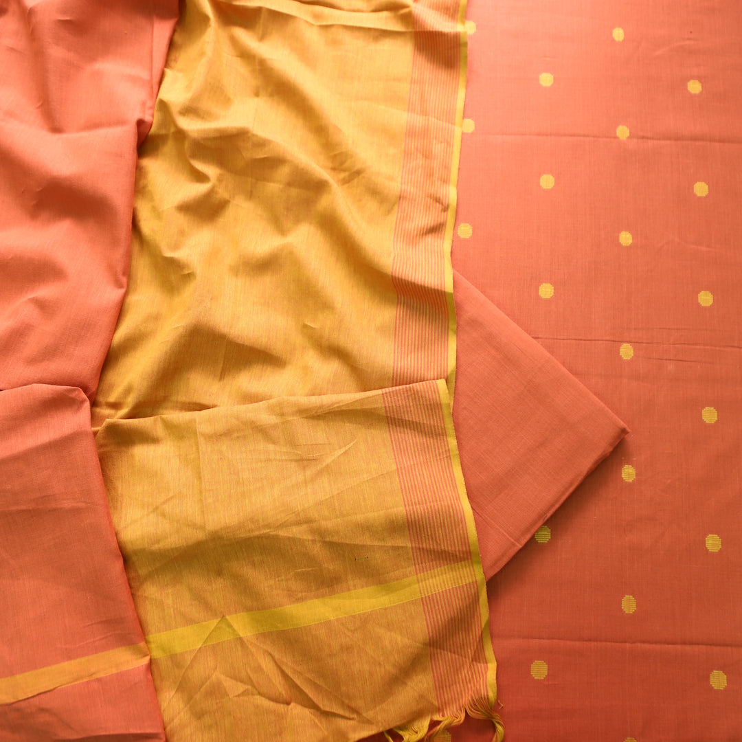 Gayatri Pumpkin Peach Woven Temple Hem South Cotton Set