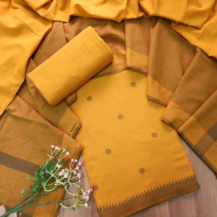 Gayatri Dijon Yellow Woven Temple Hem South Cotton Set