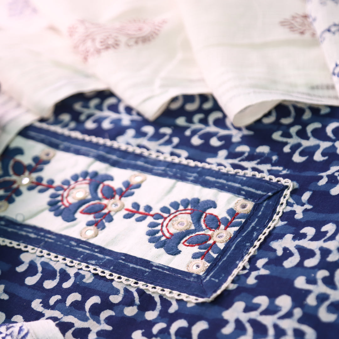Ridhima Indigo Blue Kutch Mirror Dabu Printed Cotton Set D5