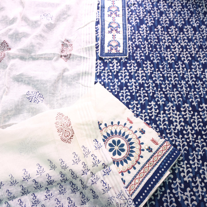 Ridhima Indigo Blue Kutch Mirror Dabu Printed Cotton Set D5