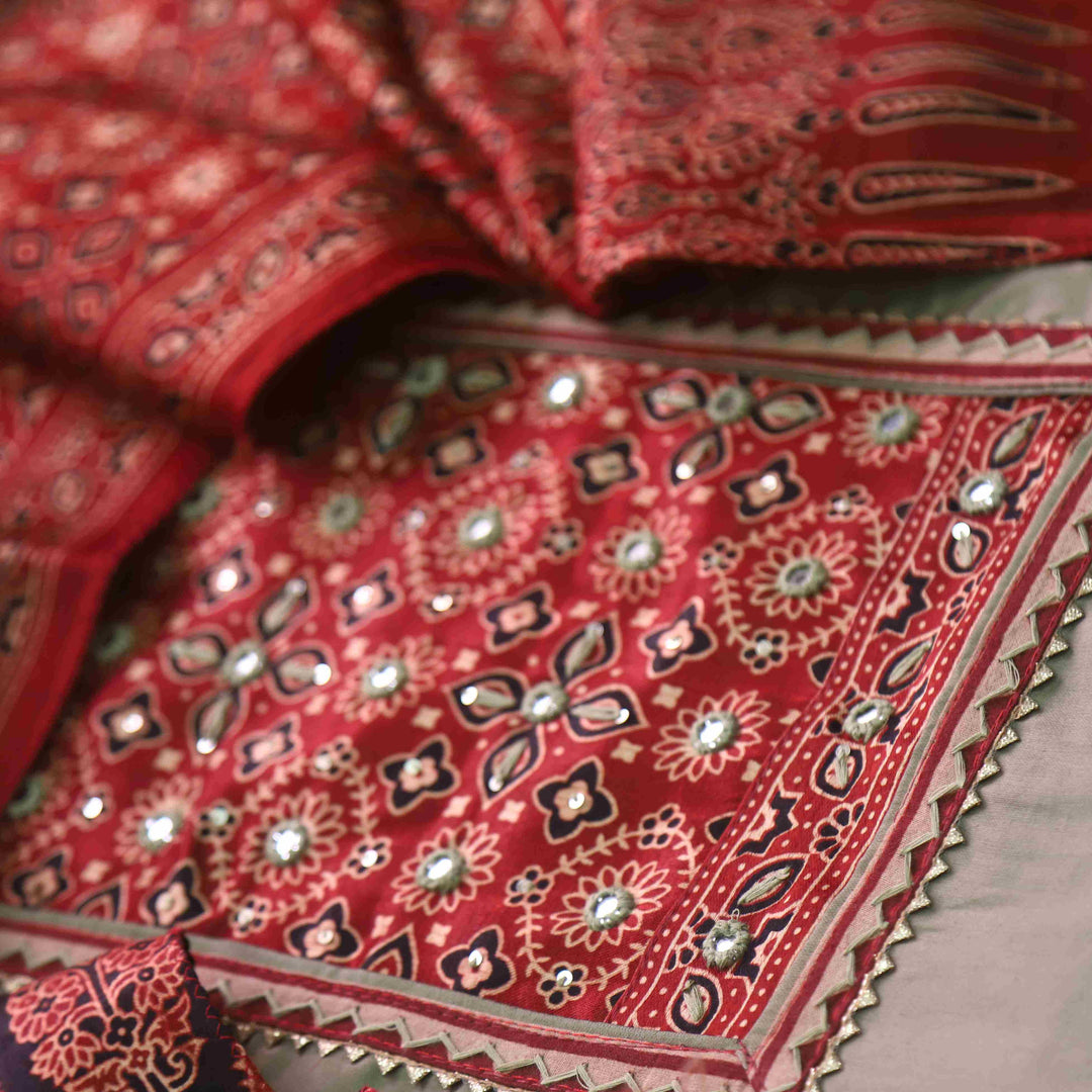 Anokhi Latte Beige Glazed Cotton Top and Digital Printed Mashru Dupatta