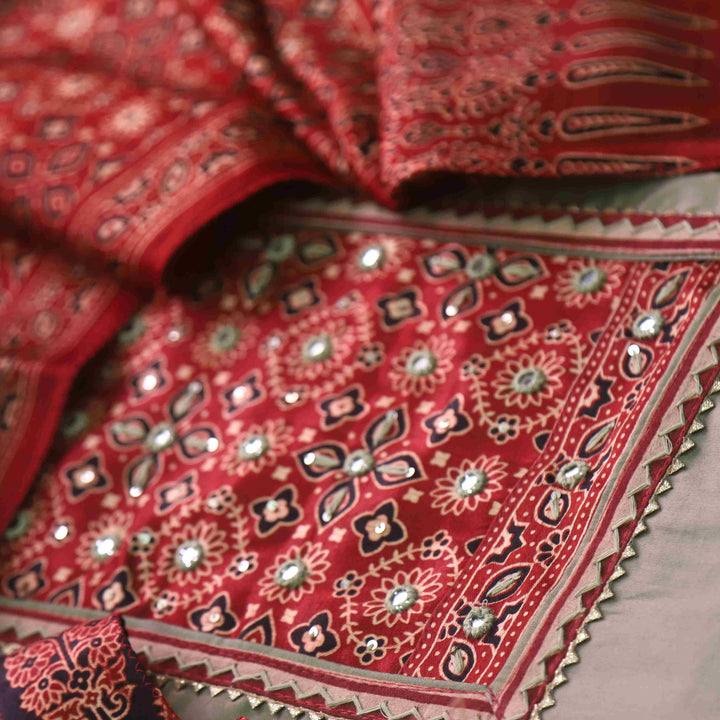 Anokhi Latte Beige Glazed Cotton Top and Digital Printed Mashru Dupatta