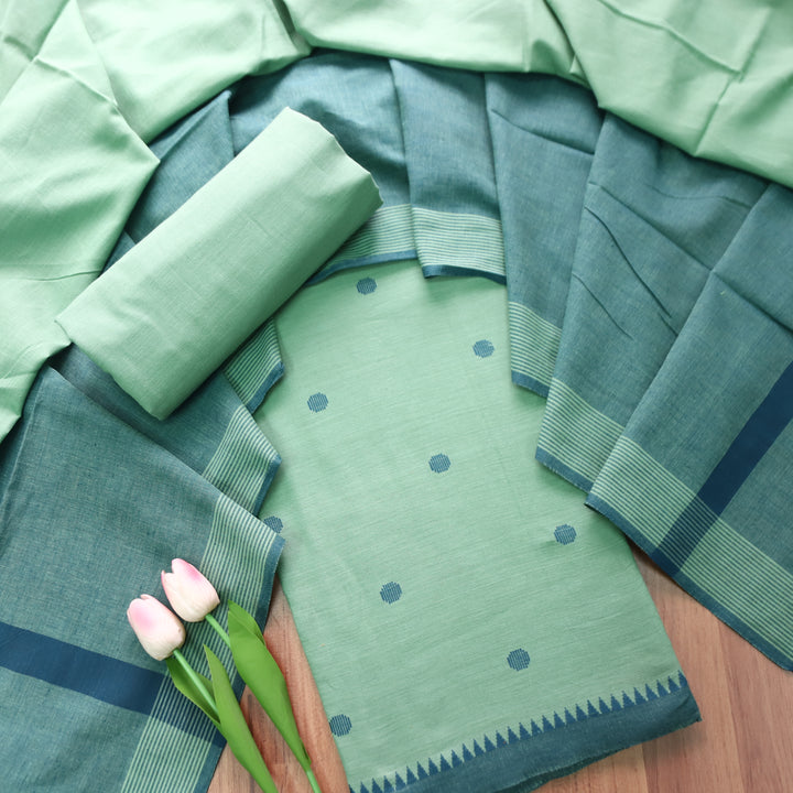 Gayatri Ocean Teal Woven Temple Hem South Cotton Set