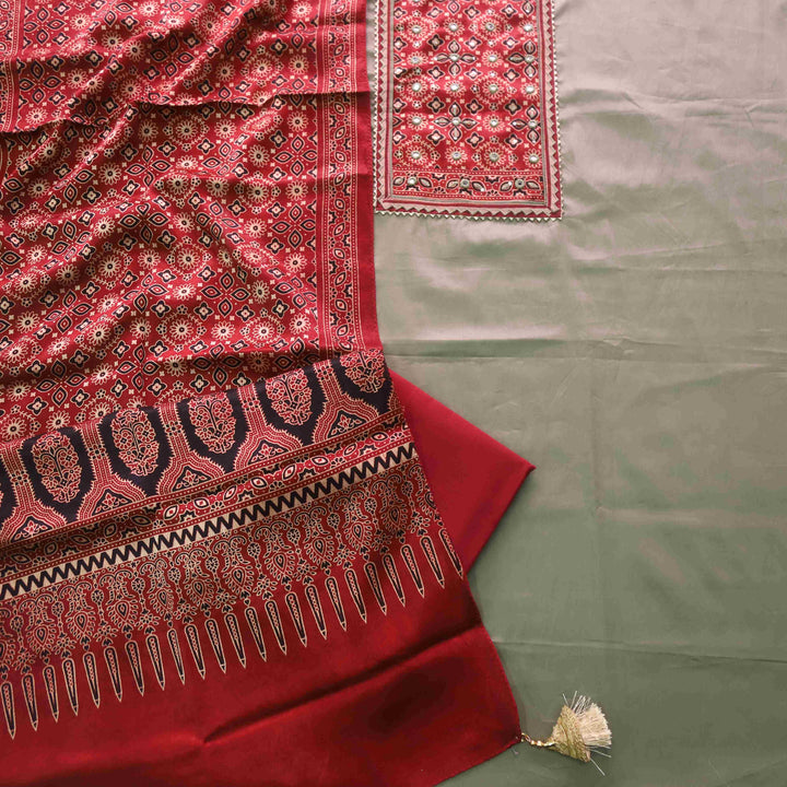 Anokhi Latte Beige Glazed Cotton Top and Digital Printed Mashru Dupatta