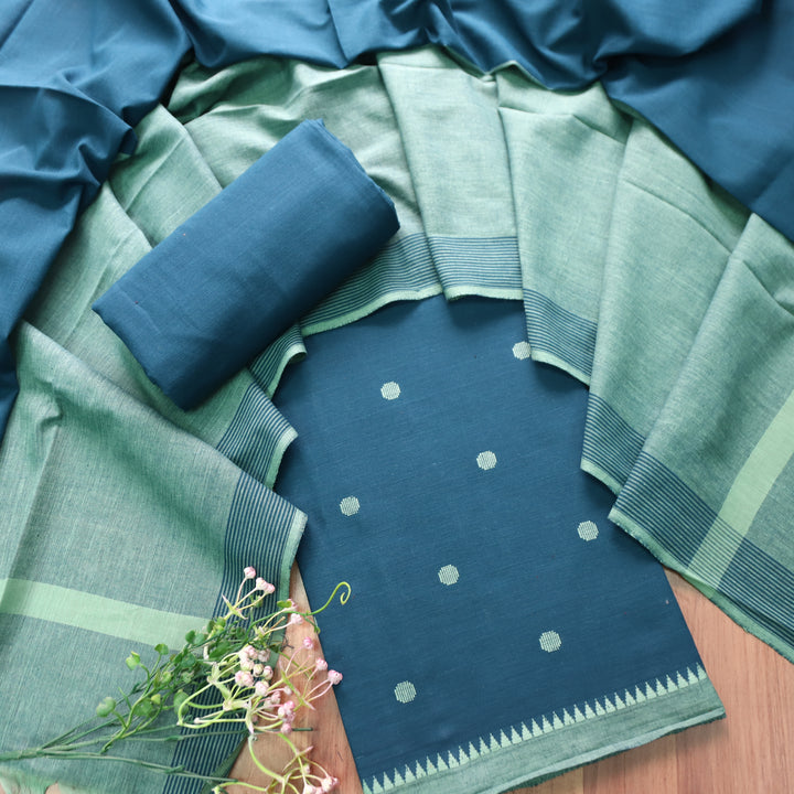 Gayatri Navy Blue Woven Temple Hem South Cotton Set