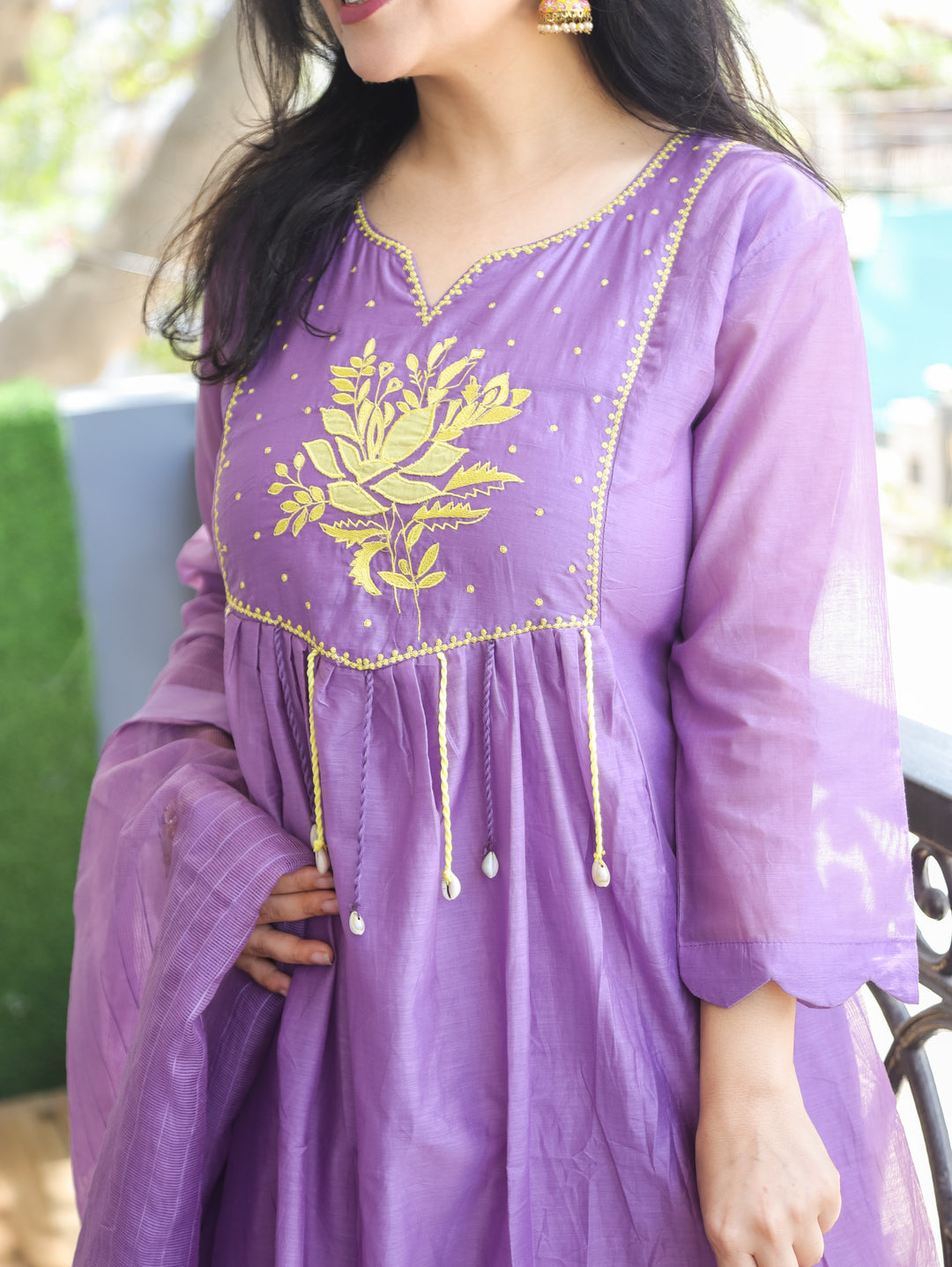 Diana Lavender Applique Mul Chanderi 3 Piece Set
