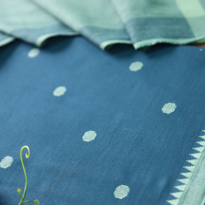 Gayatri Navy Blue Woven Temple Hem South Cotton Set