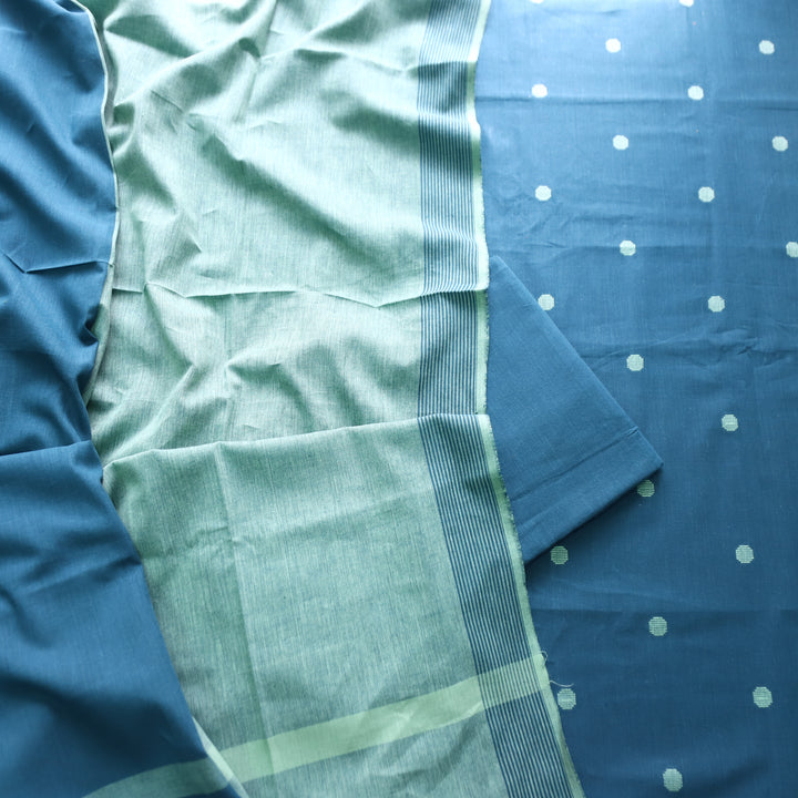 Gayatri Navy Blue Woven Temple Hem South Cotton Set