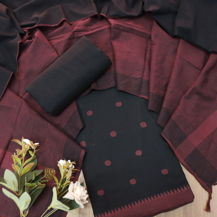 Gayatri Ebony Black Woven Temple Hem South Cotton Set