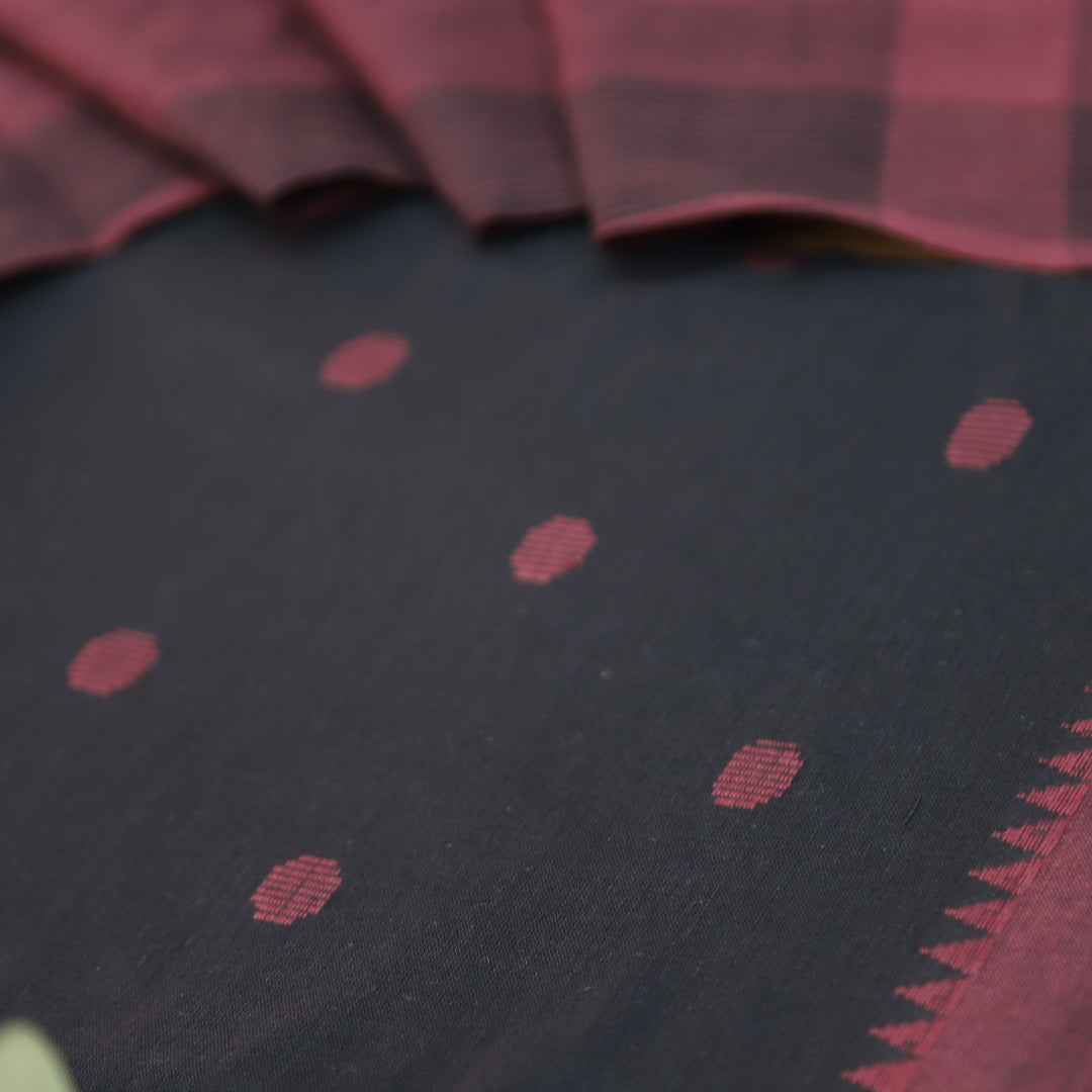 Gayatri Ebony Black Woven Temple Hem South Cotton Set