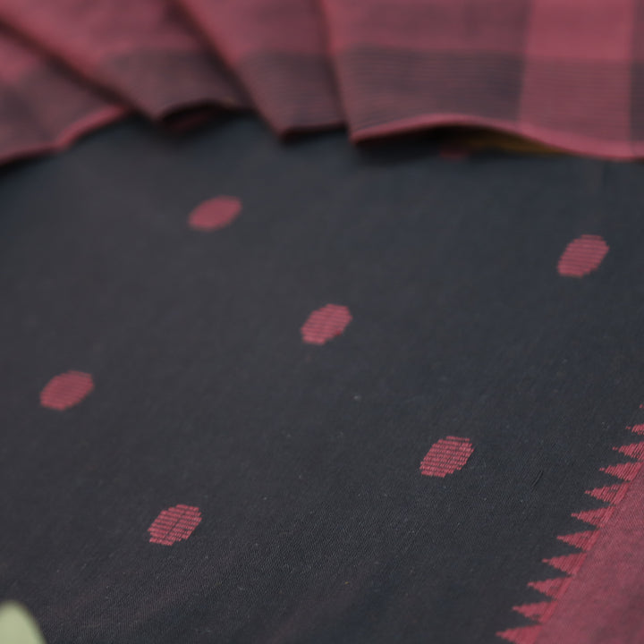 Gayatri Ebony Black Woven Temple Hem South Cotton Set