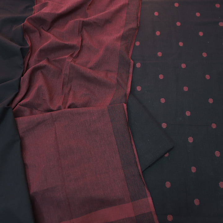 Gayatri Ebony Black Woven Temple Hem South Cotton Set