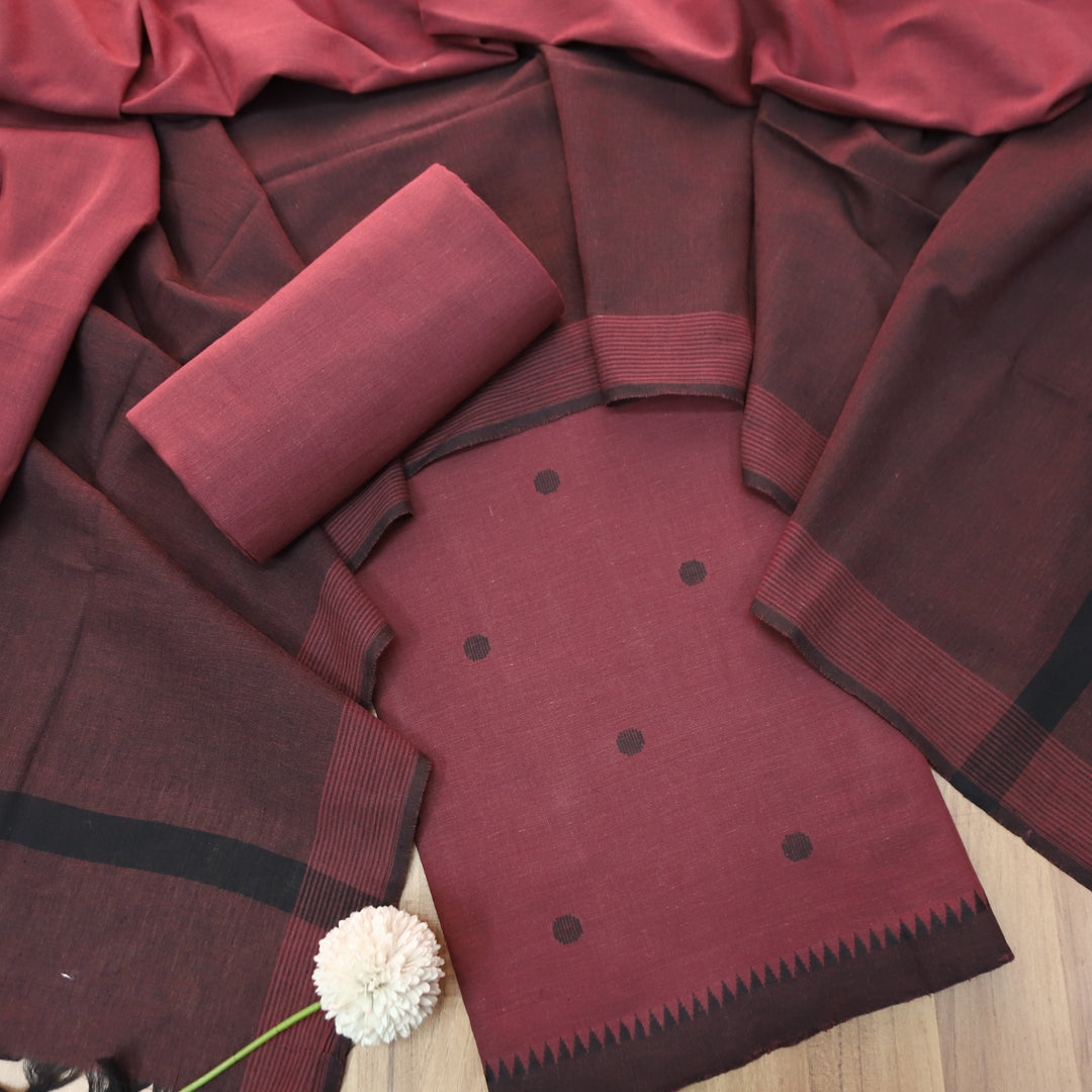 Gayatri Blush Mauve Woven Temple Hem South Cotton Set