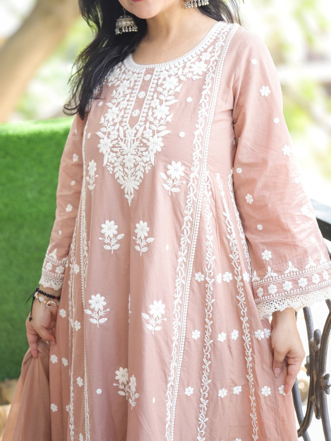 Lyra Toffee Tan Chikankari Anarkali 3 Piece Set