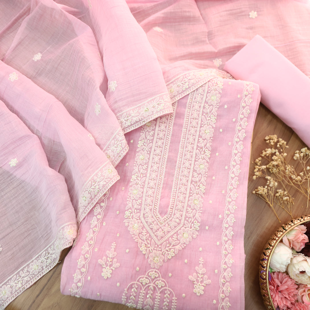 Kaveri Toffy Pink Thread Embroidered Chanderi Set
