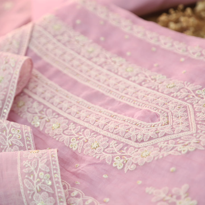Kaveri Toffy Pink Thread Embroidered Chanderi Set