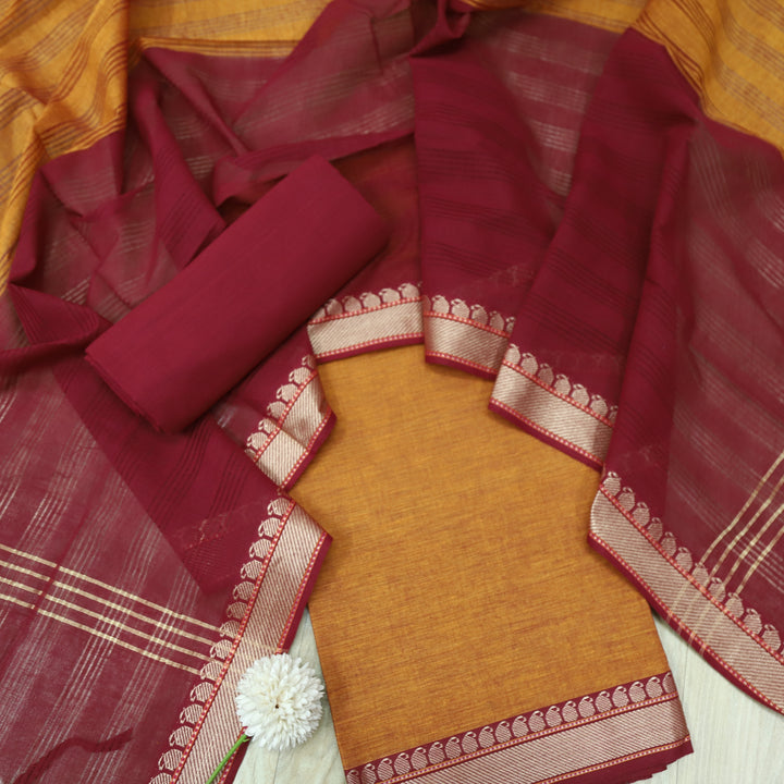 Sanskruti Tangerine Orange Mangalgiri Hem in South Cotton Suit Set