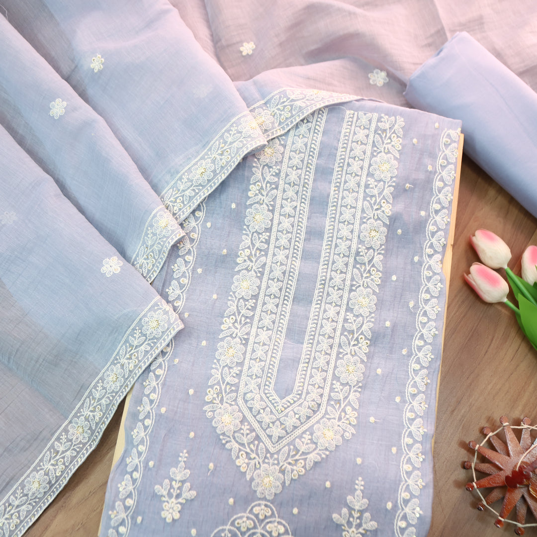 Kaveri Ice Blue Thread Embroidered Chanderi Set