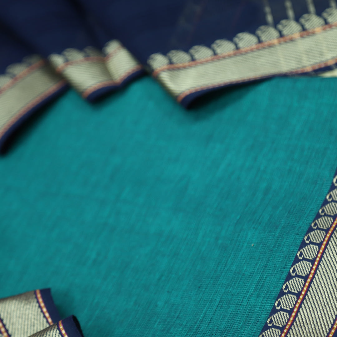 Sanskruti Cyan Teal Blue Mangalgiri Hem in South Cotton Suit Set