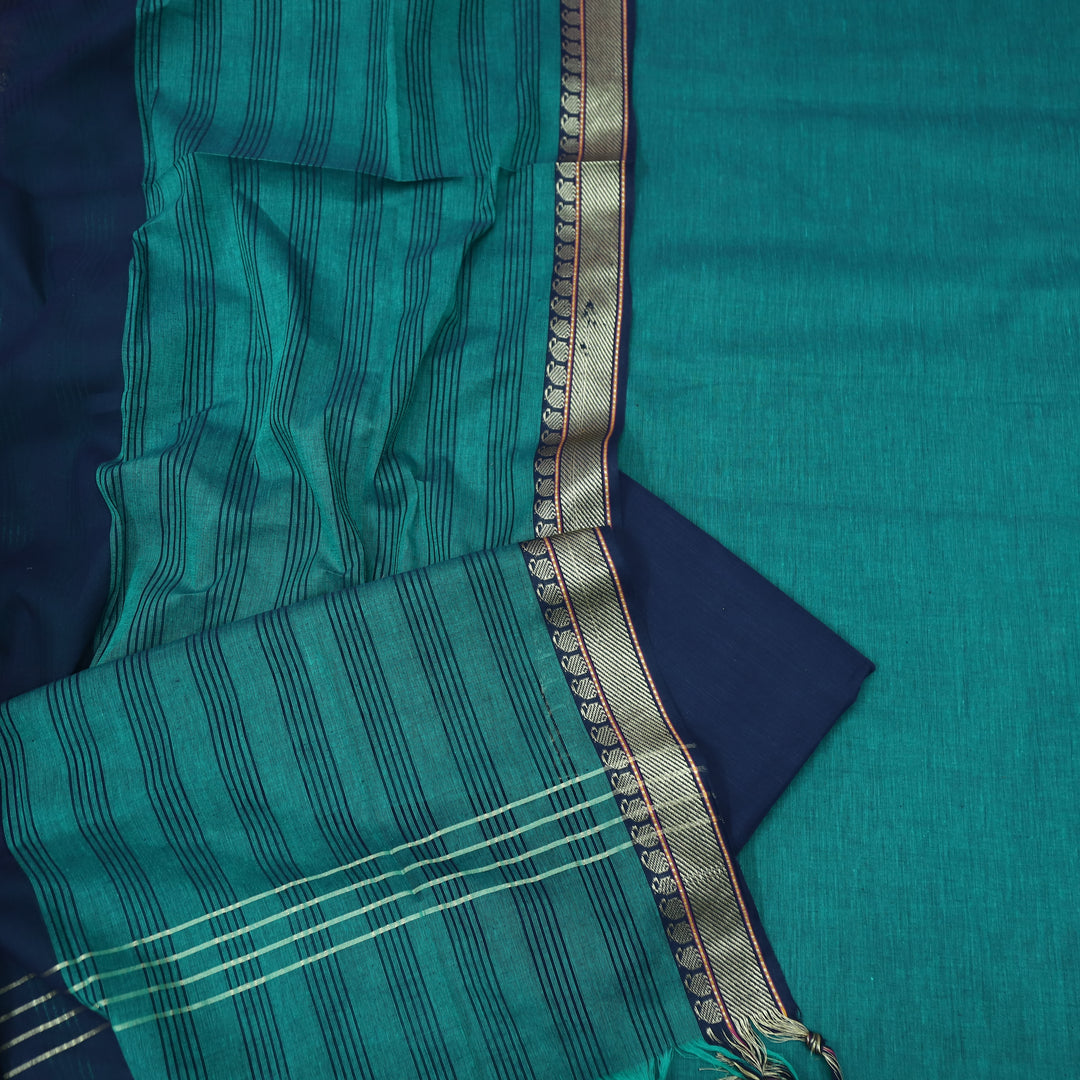 Sanskruti Cyan Teal Blue Mangalgiri Hem in South Cotton Suit Set